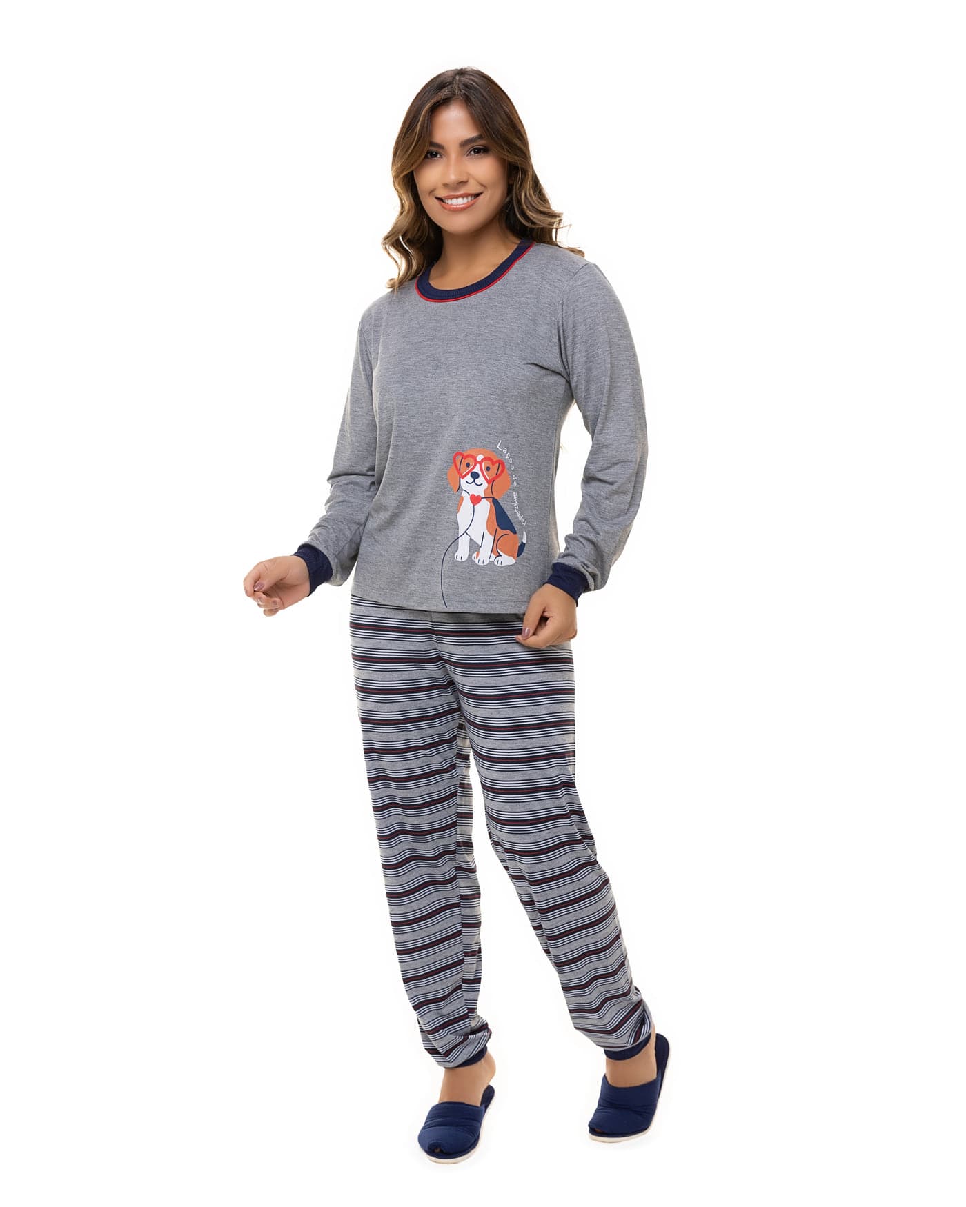 Pijama longo mescla feminino, ref. 0990