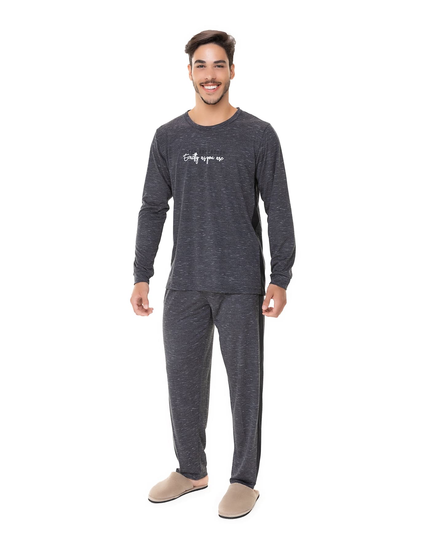Pijama longo mescla liso masculino, ref. 1002