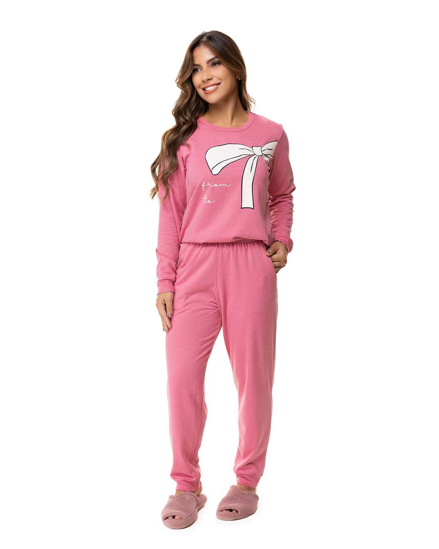 Pijama longo moletinho feminino, ref. 1026