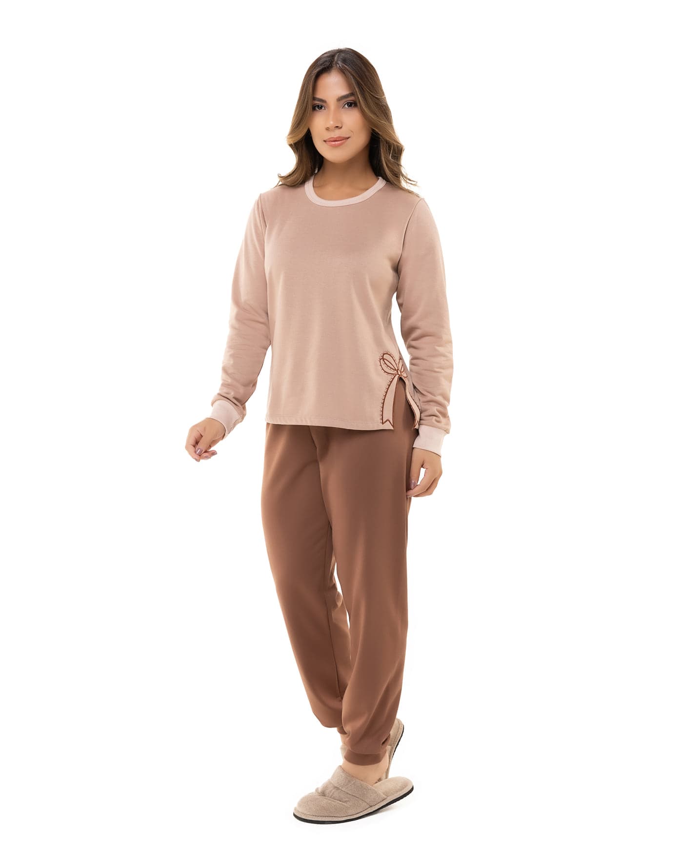 Pijama longo com laço feminino, ref. 1027